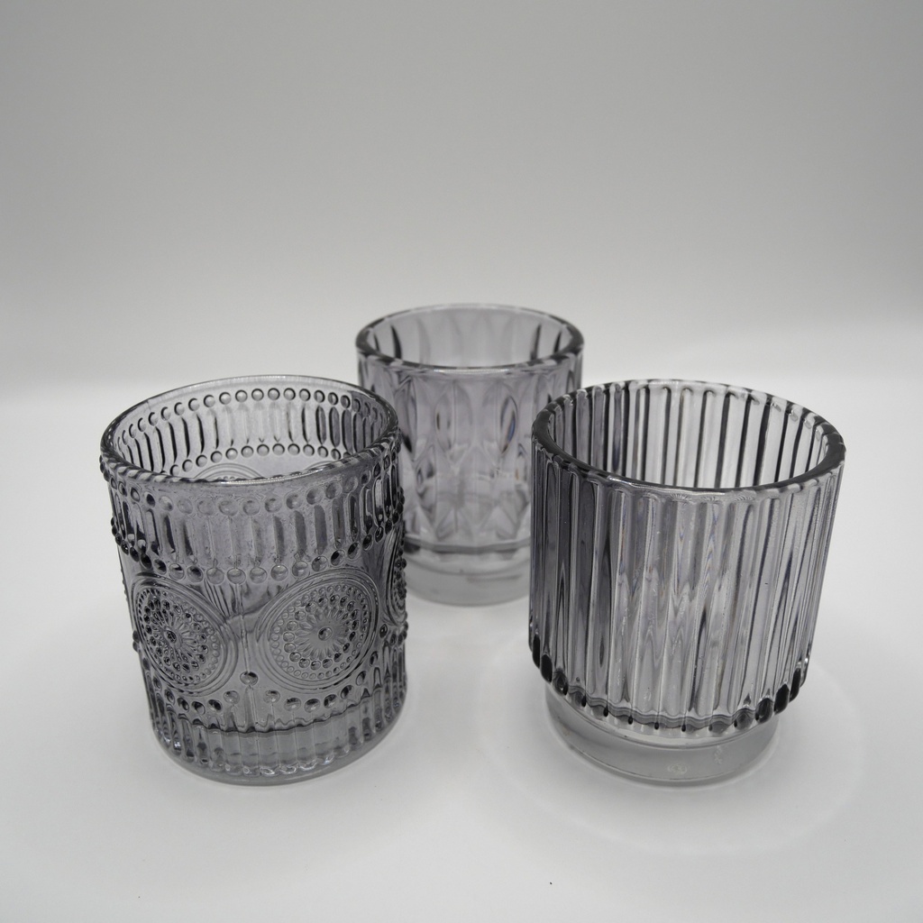 Trio bougeoirs uniformes gris