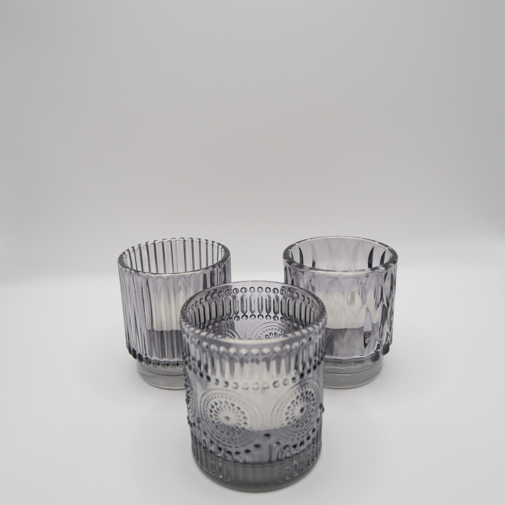 Trio bougeoirs uniformes gris