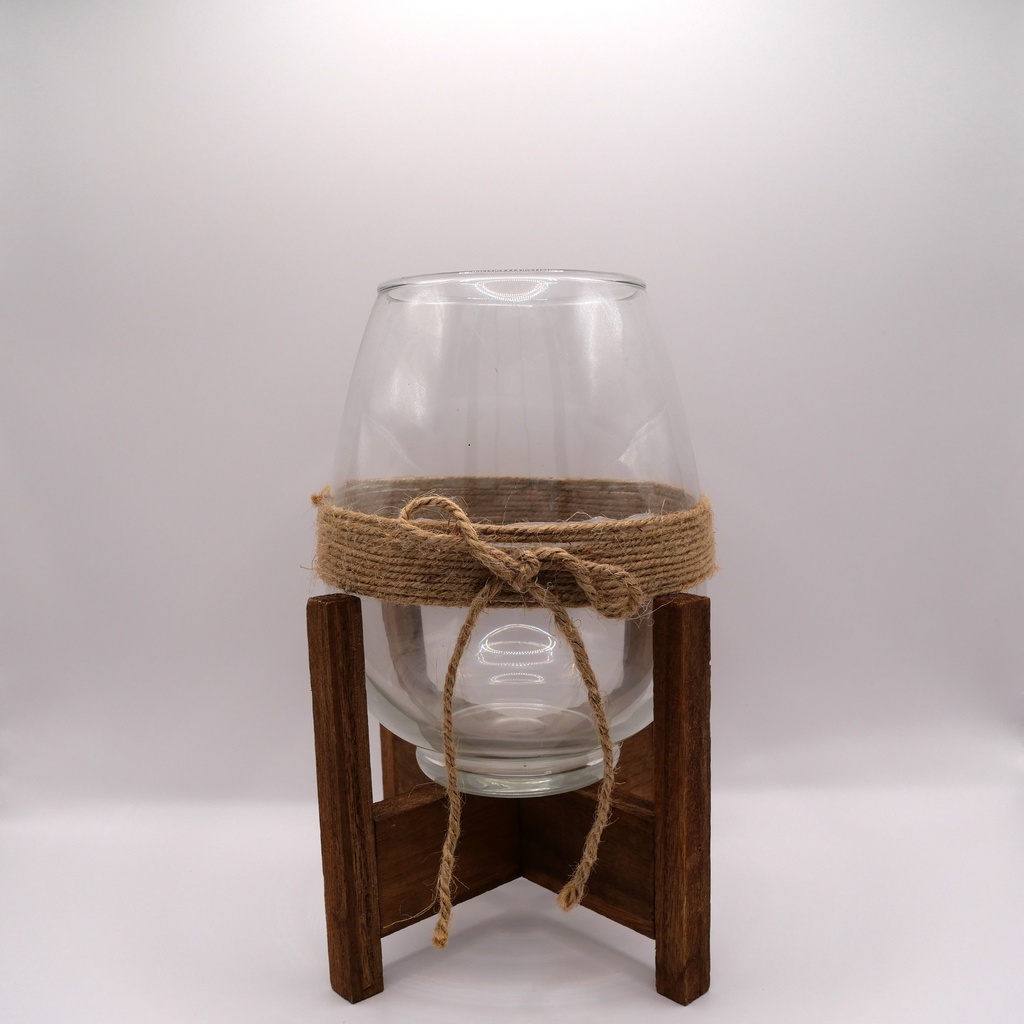 Vase avec support en bois