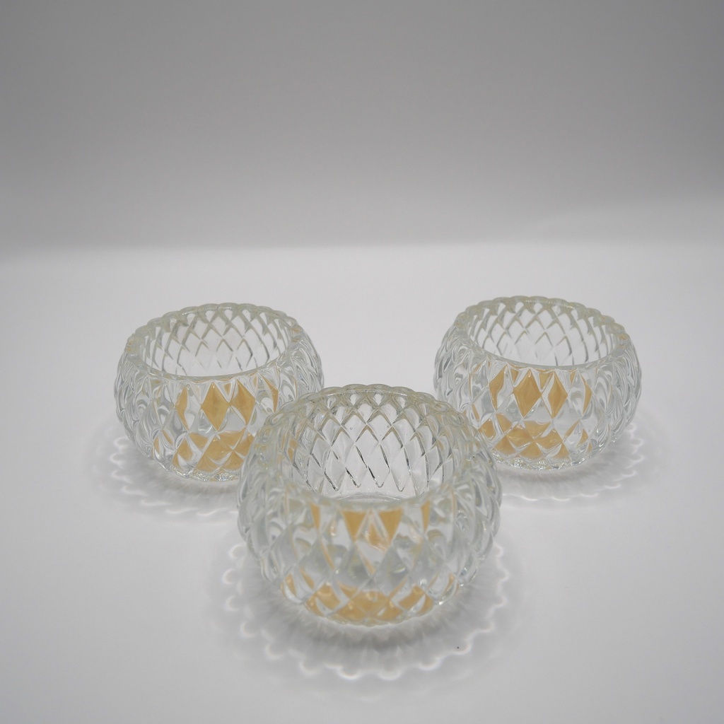 Trio de petits photophores transparents texturés