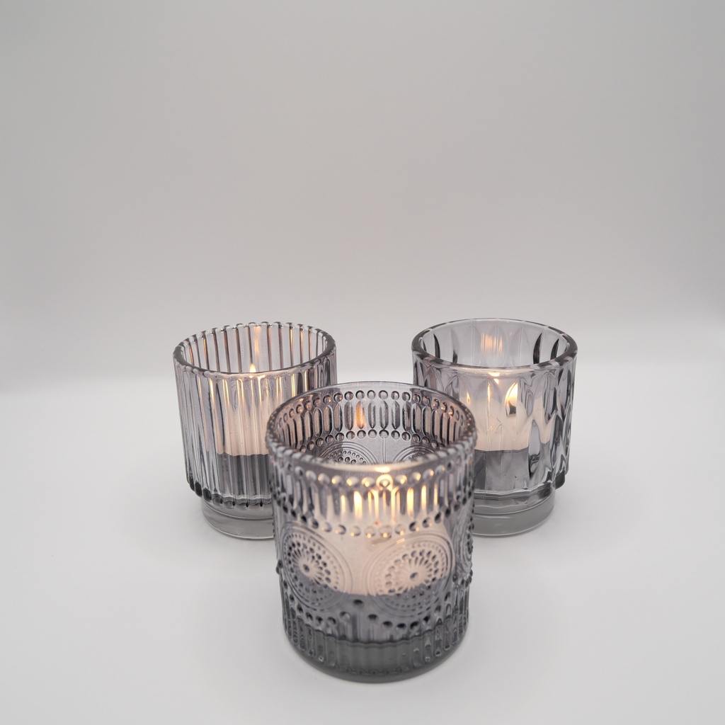 Trio de bougeoirs texturés Gris