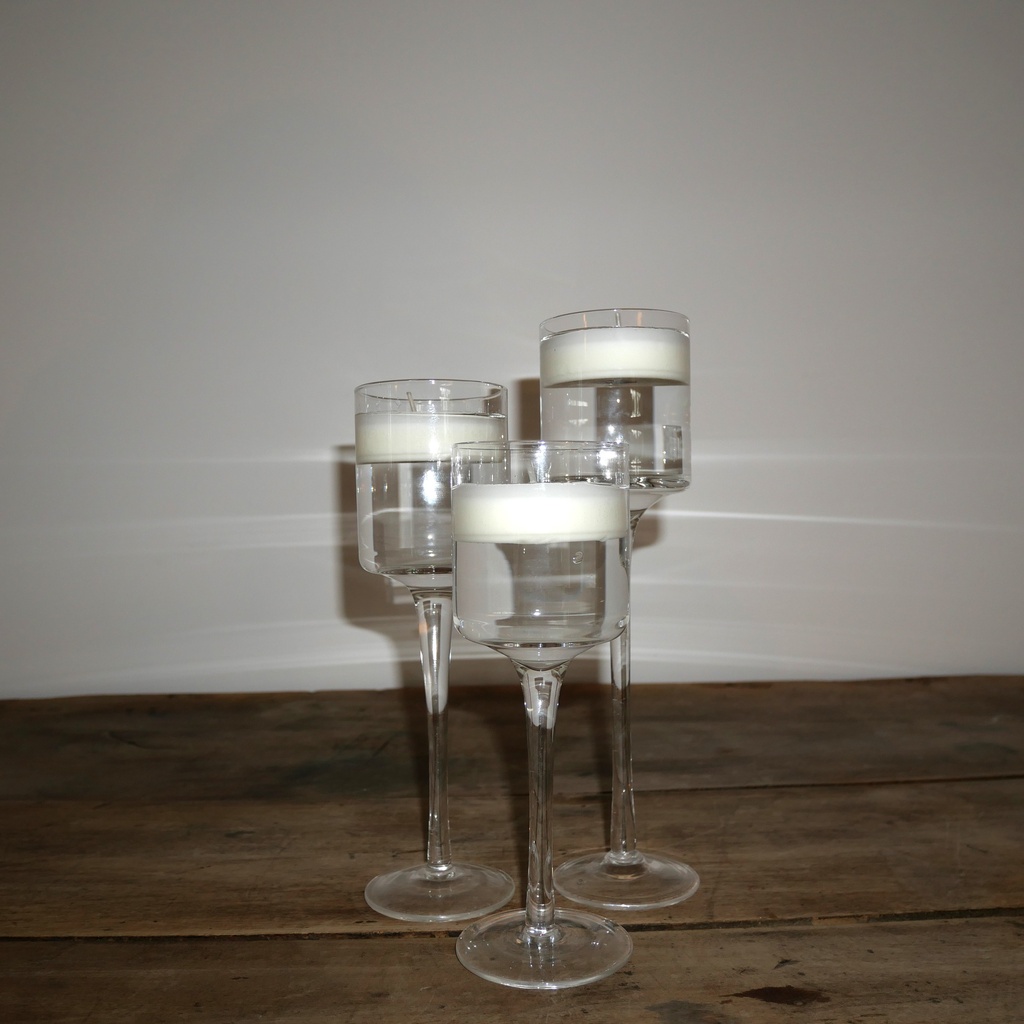 Trio bougeoirs à pied bougies flottantes