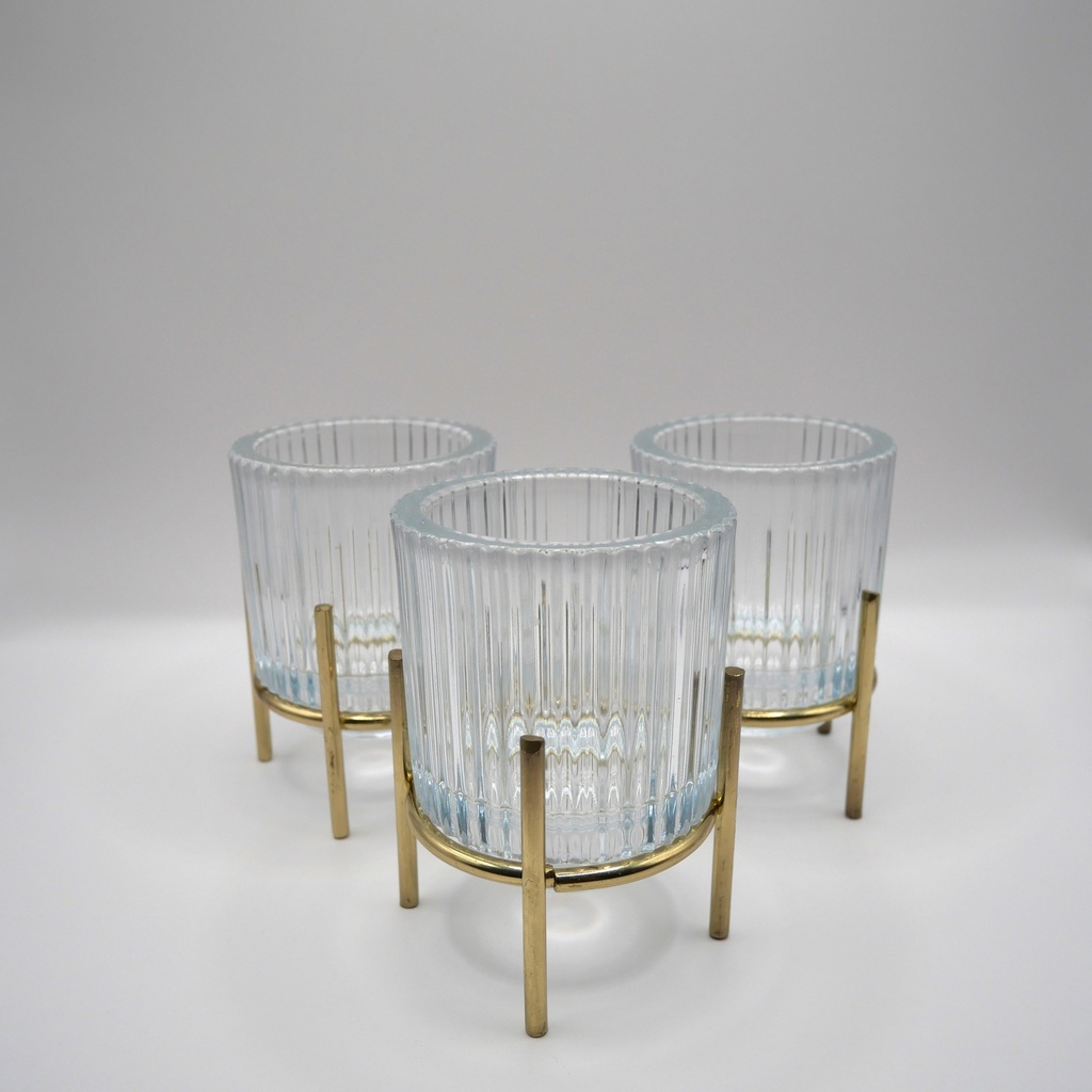 Photophore transparent avec support doré