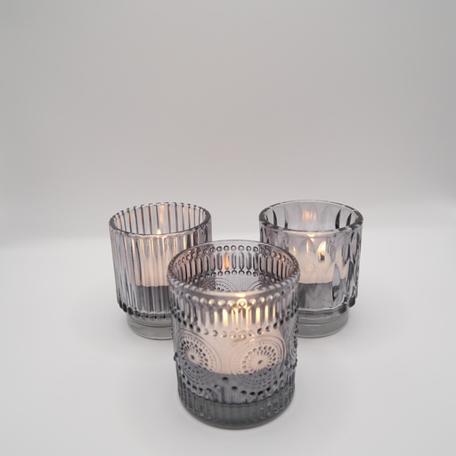 Trio bougeoirs uniformes gris